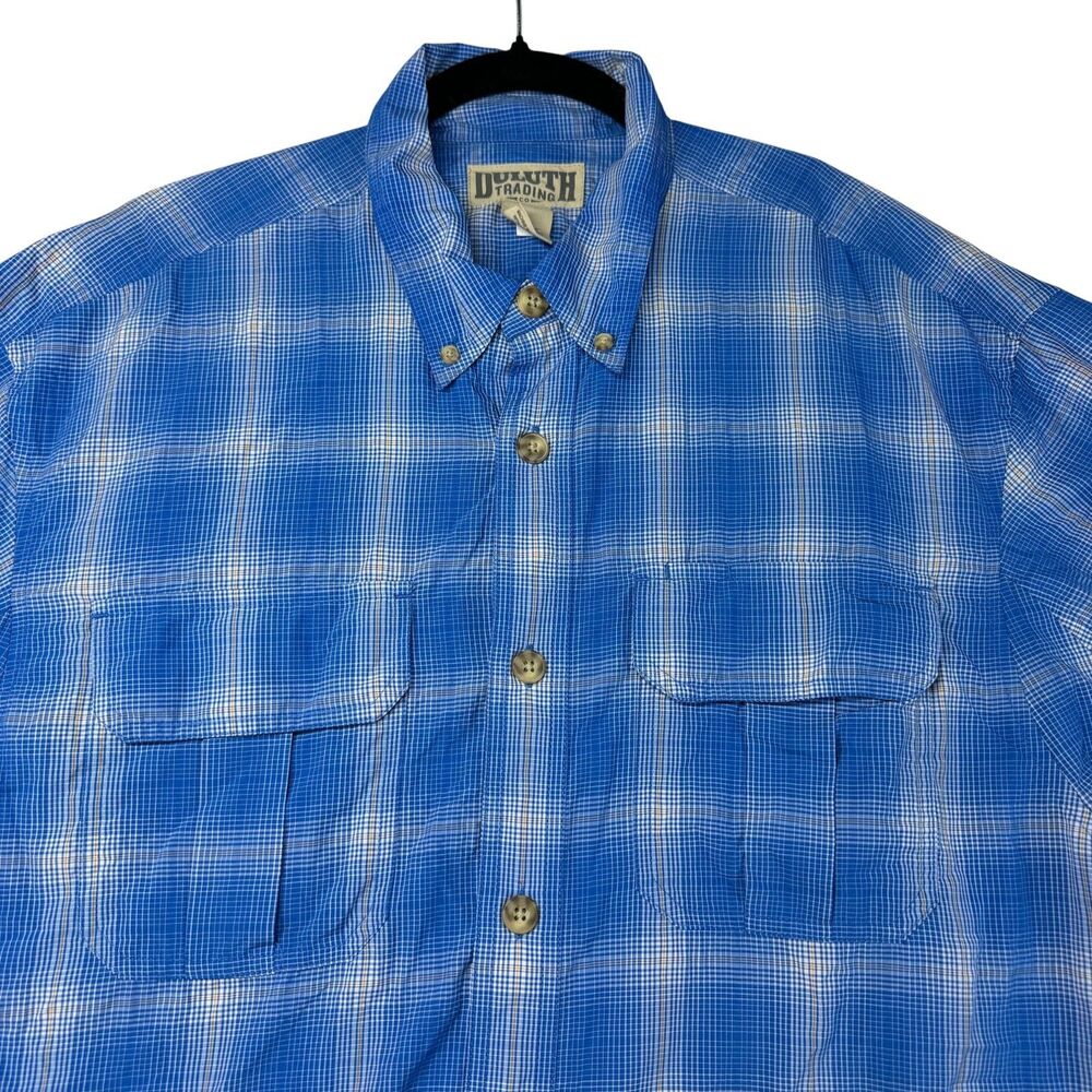 Duluth Trading Shirt Men's Large Blue Nylon Button Down Long Sleeve Top Outdoor